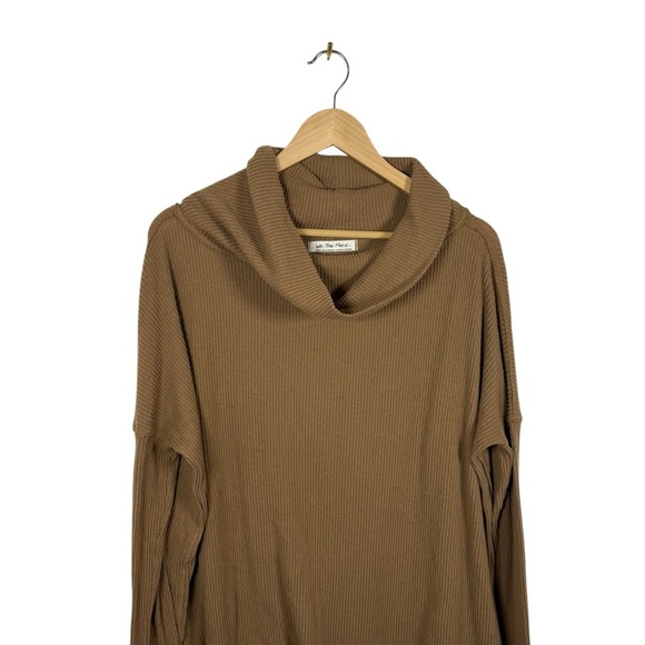 Free People Juicy Light Brown Ribbed Knit Cowl Neck Sweater Camel Small - Picture 8 of 15